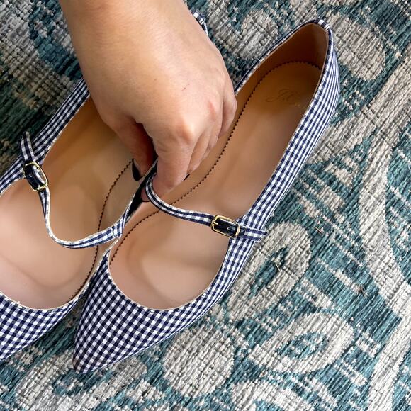 J.Crew Women's Ballet Flats Mary Jane Strap White Navy Blue - Picture 4 of 8